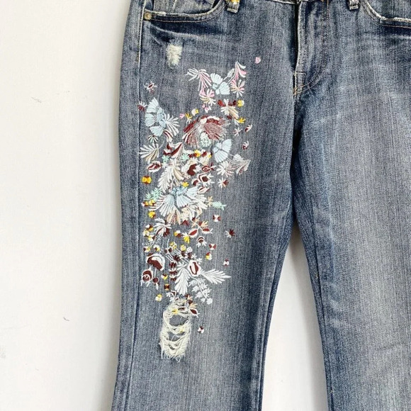 Zac Posen X  7 For All MAnkind Embroidered Low Waist Flared Jeans 31 - Picture 3 of 13